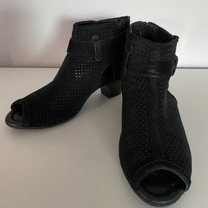 Earth Intrepid Black Peforated Open Toe Bootie